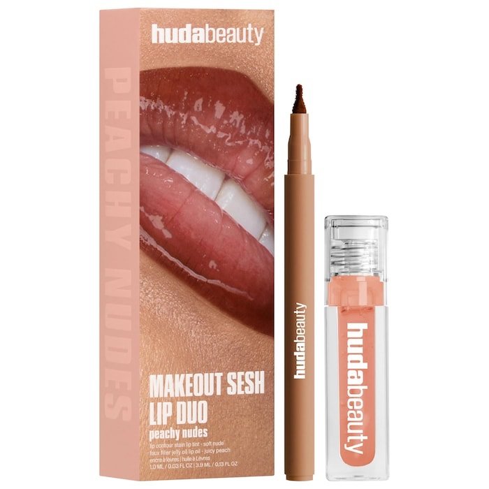 HUDA BEAUTY Make Out Sesh Lip Stain and Lip Gloss Duos - Peachy Nude